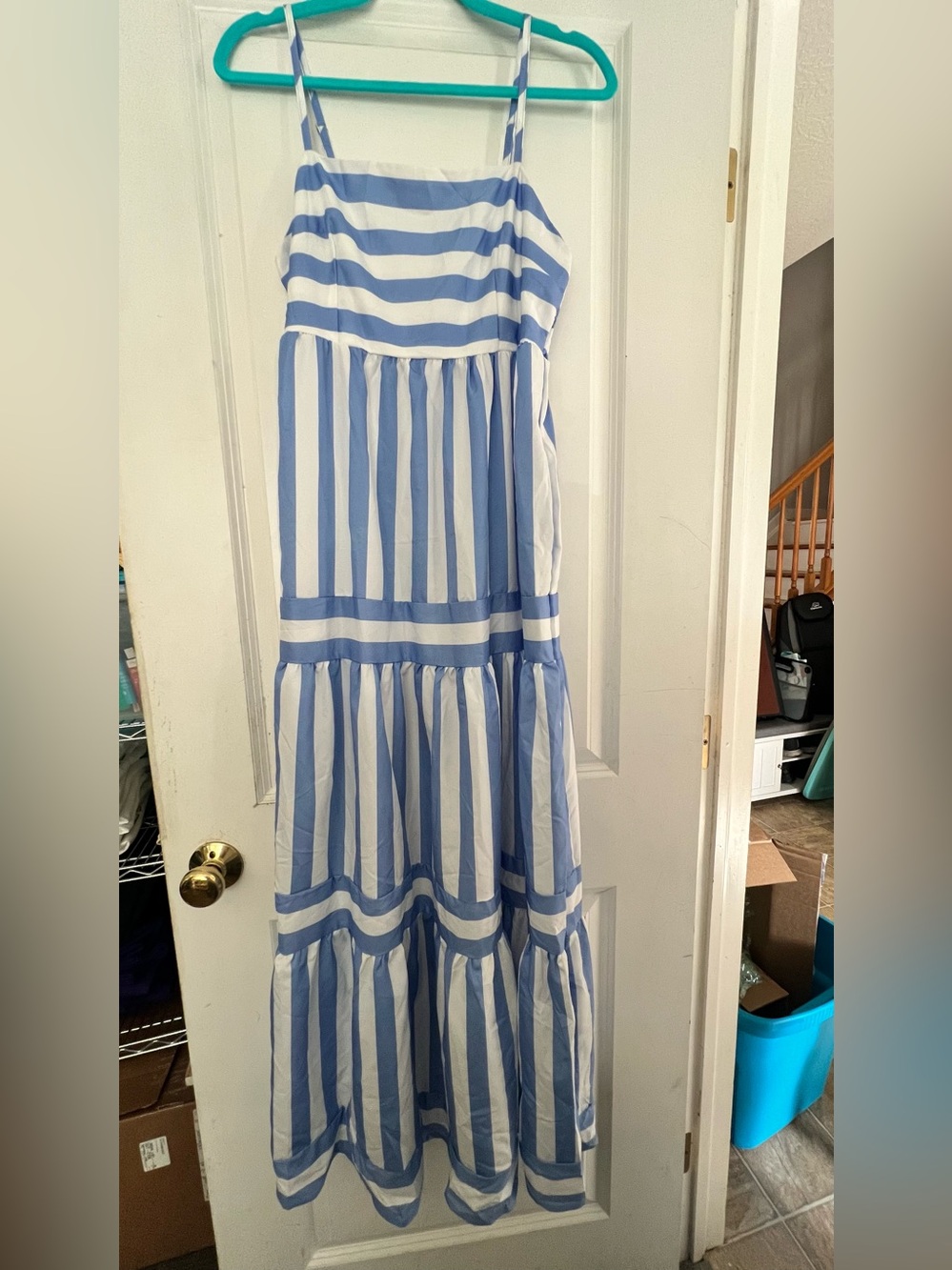 Blue and White Striped Maxi Sundress